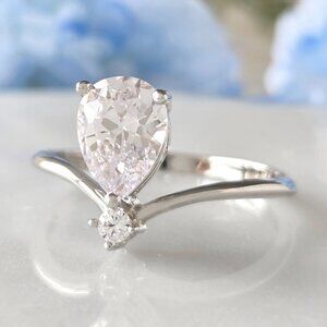 Wishbone Pear Cut Ring - 925 Sterling Silver size 7